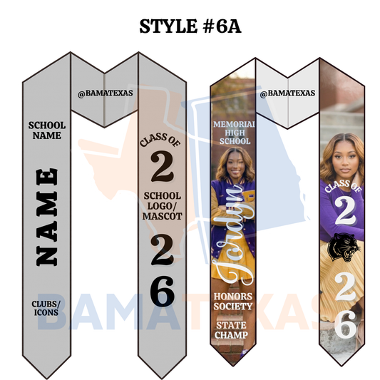 Custom High School Graduation Stoles - Style #6A