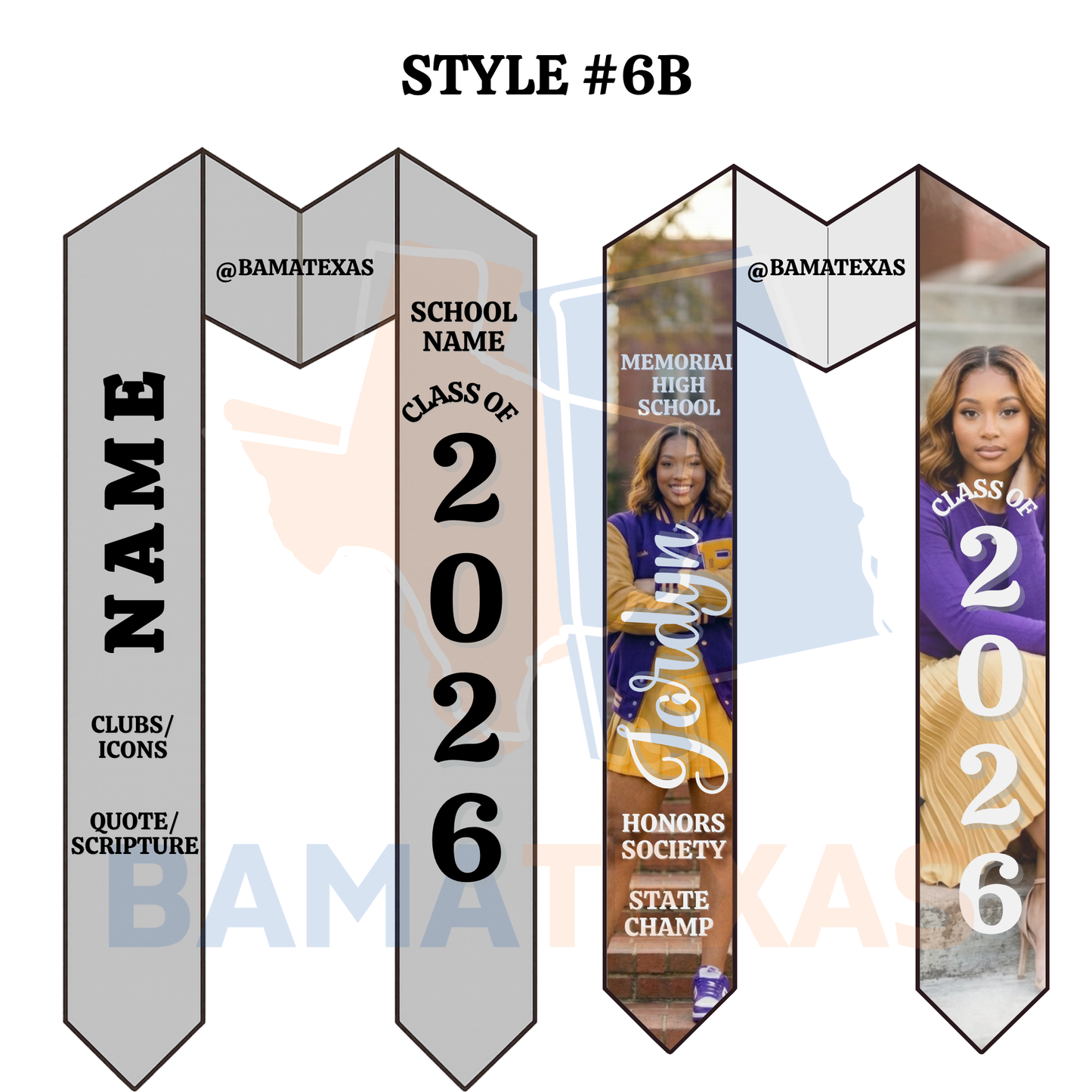 Custom High School Graduation Stoles - Style #6B