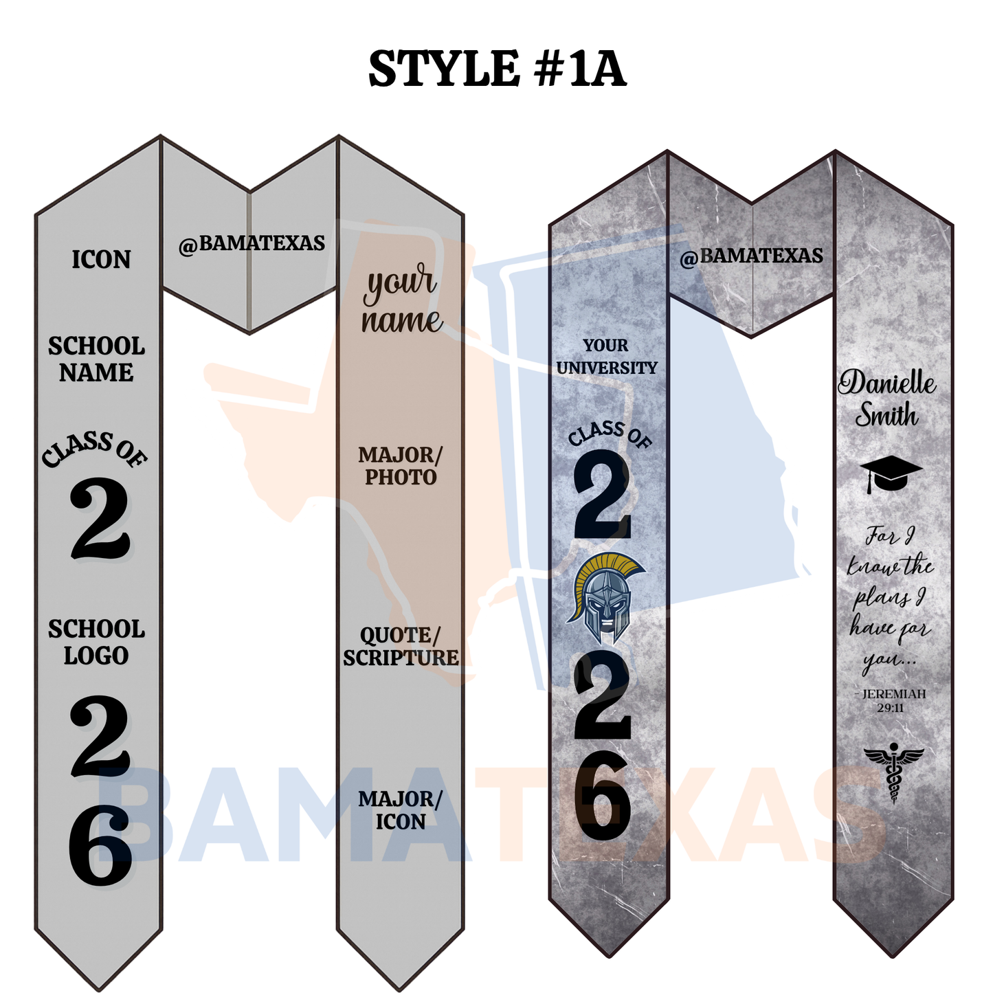 Custom Graduation Stoles - Style #1A