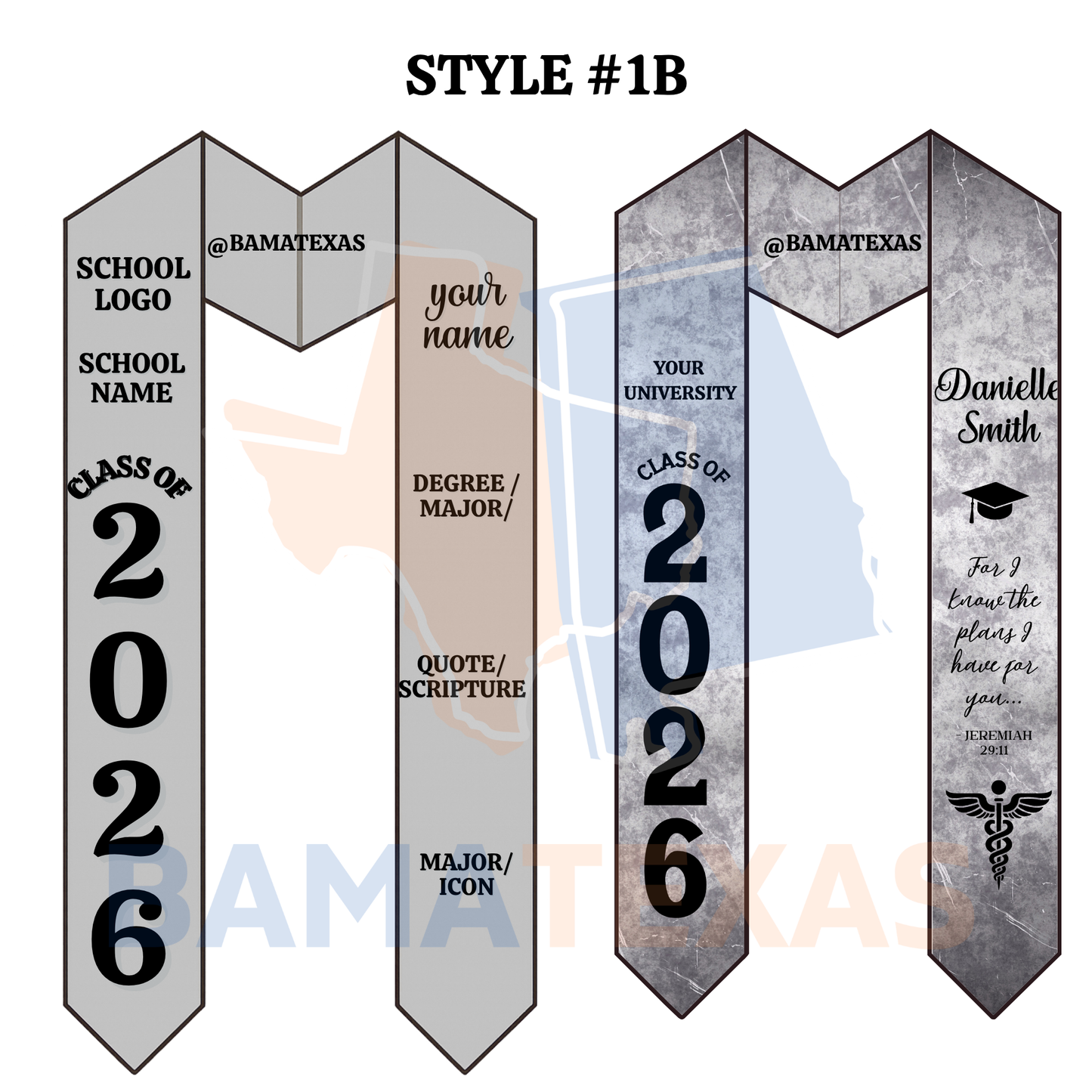 Custom Graduation Stoles - Style #1B