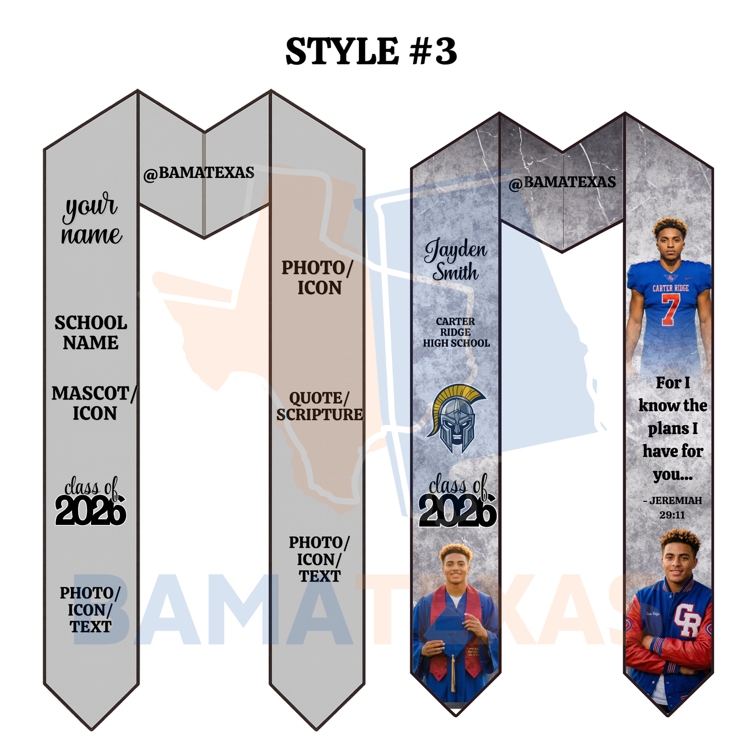 Custom High School Graduation Stoles - Style #3
