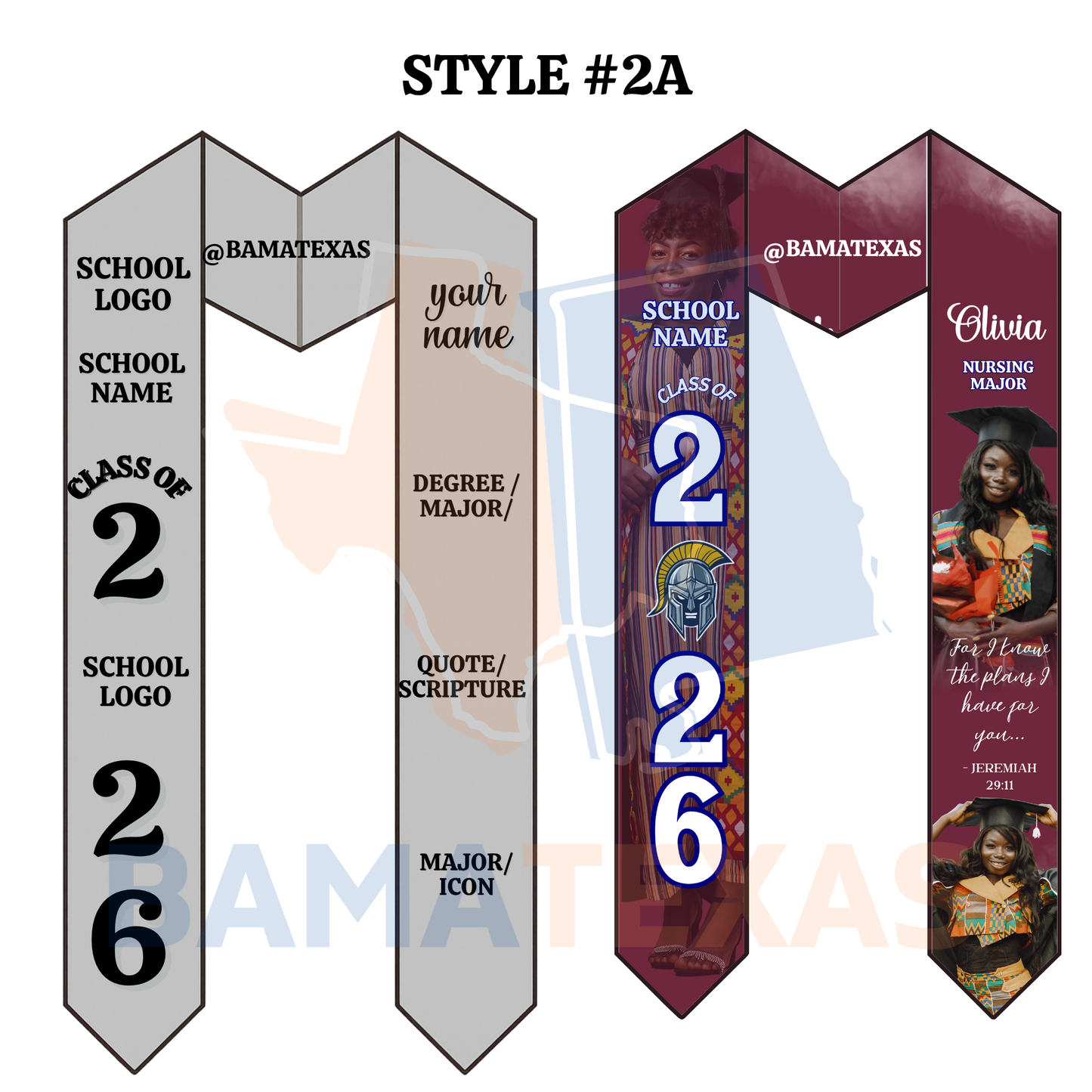 Custom High School Graduation Stoles - Style #2A