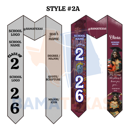 Custom High School Graduation Stoles - Style #2A