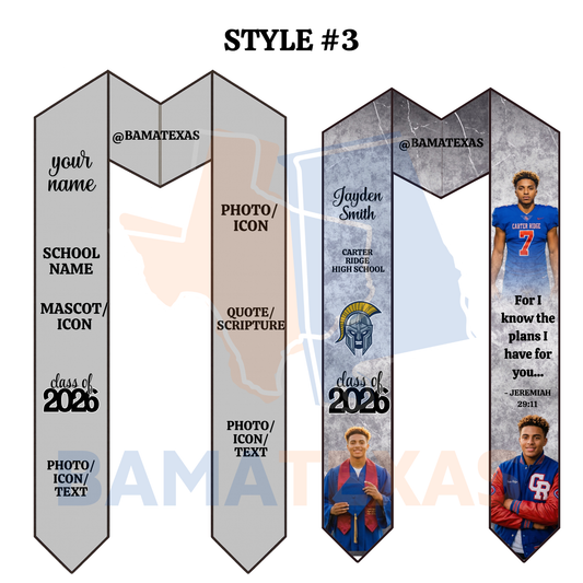 Custom High School Graduation Stoles - Style #3