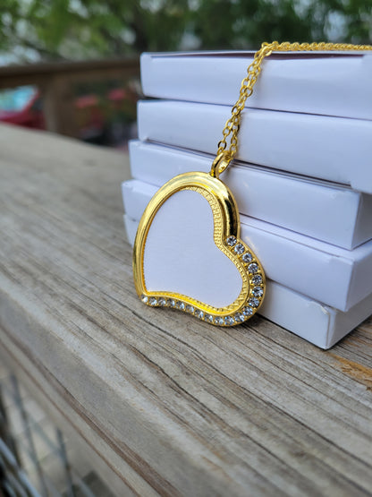 Rhinestone Heart Necklace (Gold)