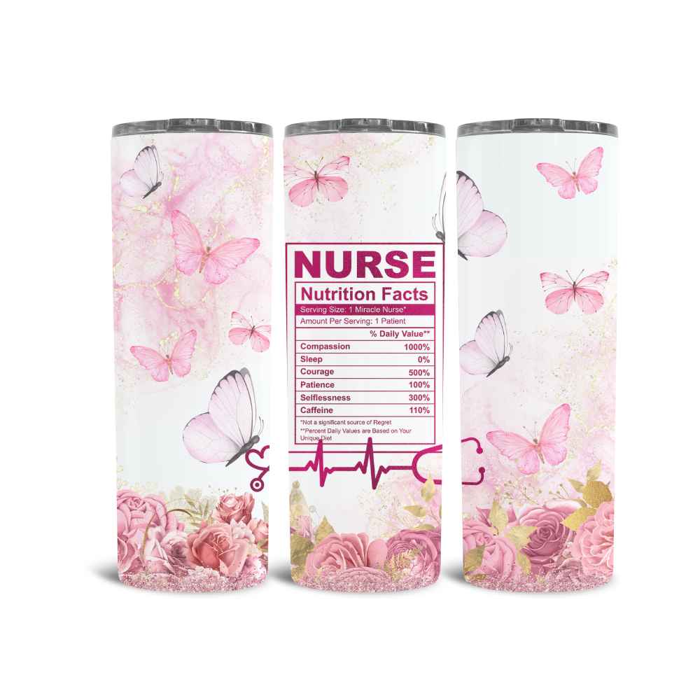 Floral Nurse Tumbler with Nutritional Facts